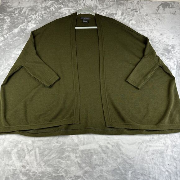 Andrea Jovine 100% Wool Cardigan ONE SIZE Dark Green Drop Shoulder Slouchy(0995) - Picture 5 of 14